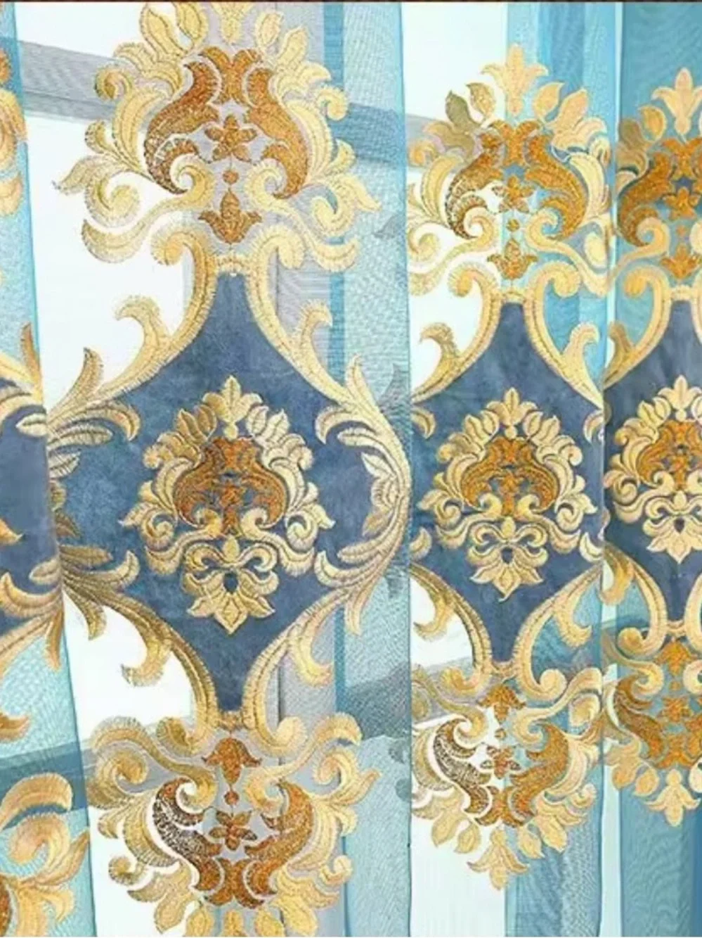 Luxury Gold Embroidered 3-Piece Curtain Set